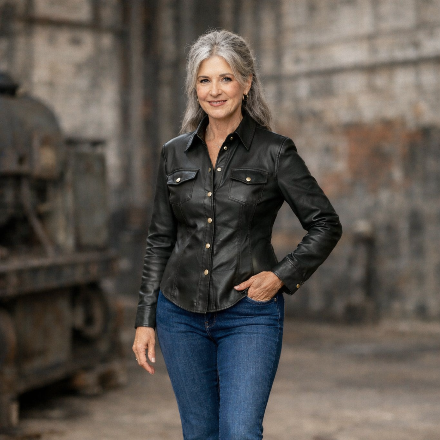 Zwarte leren blouse met drukkers Zwarte leren blouse