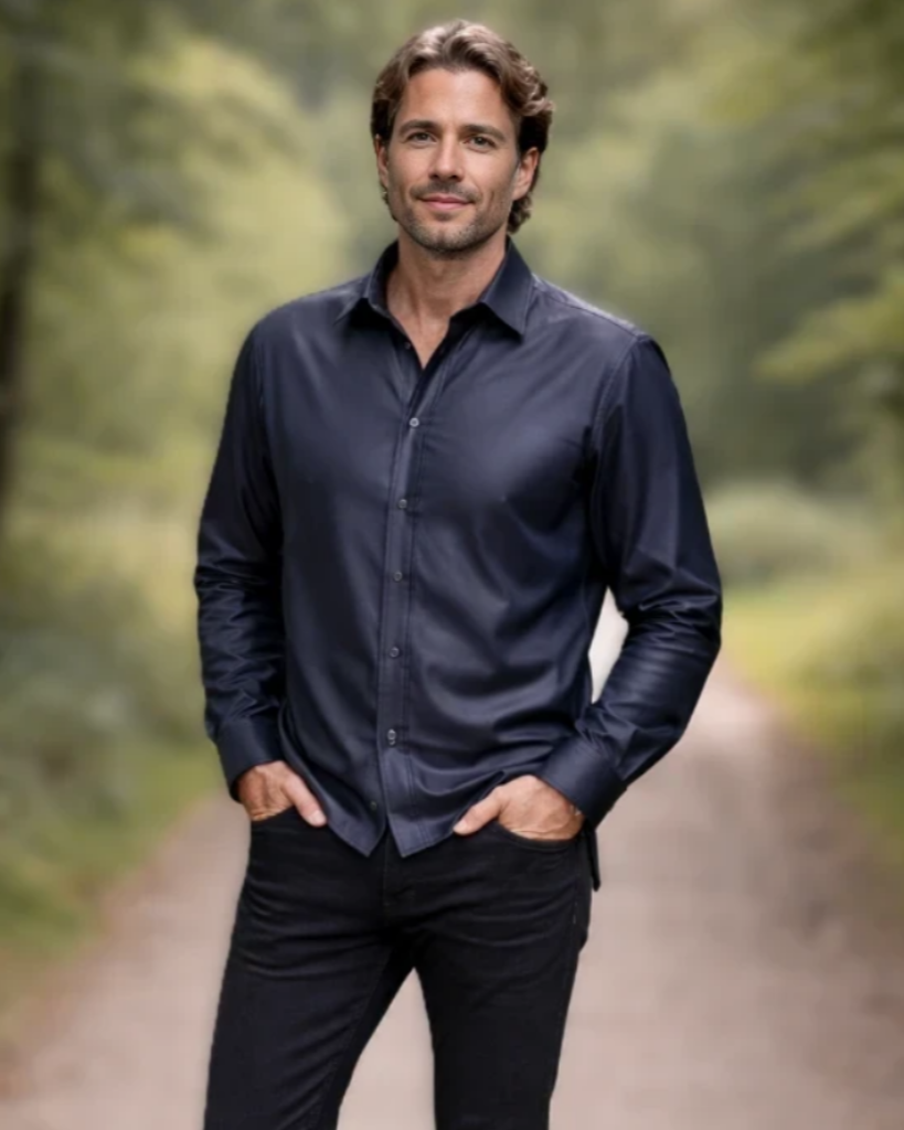 Leren blauwe blouse
