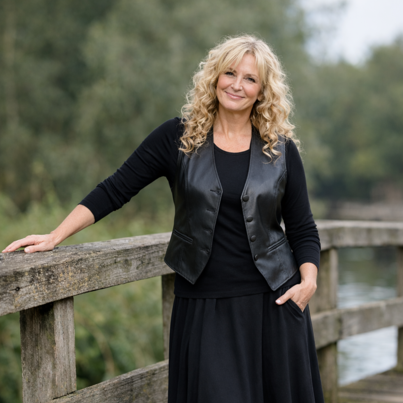 Zwarte leren dames gilet