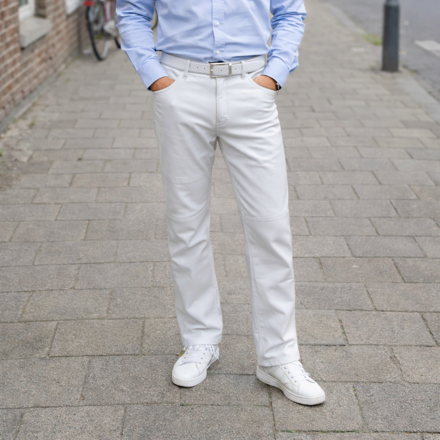 Witte recht model leren broek