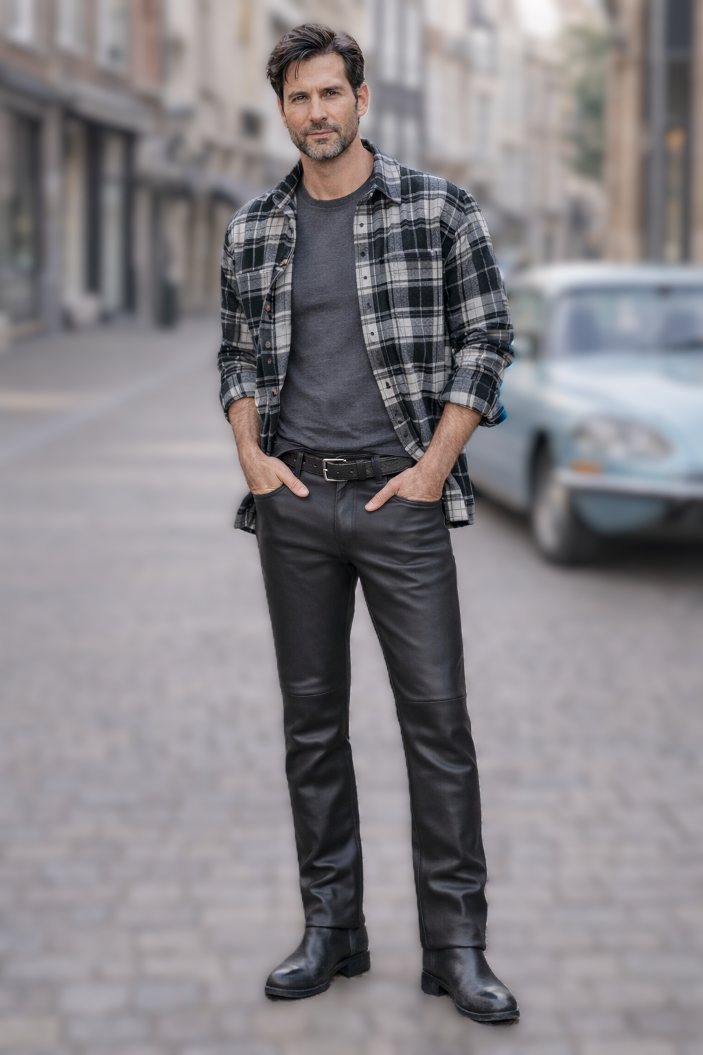 Zwart mat leren heren broek