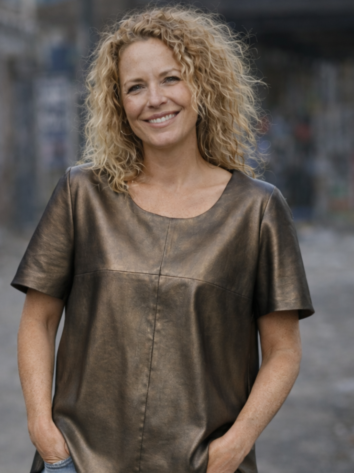 Brons metallic leren shirt- A lijn- oversized Brons metallic leren shirt