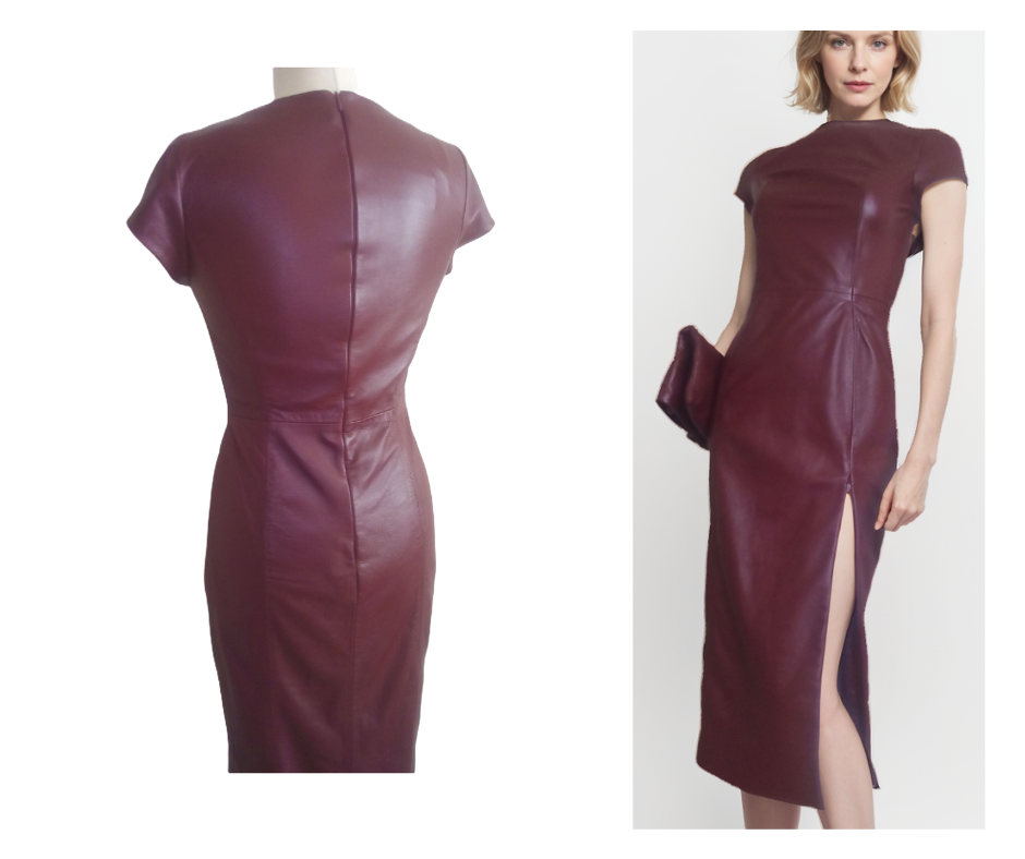 Lange leren jurk bordeauxrood