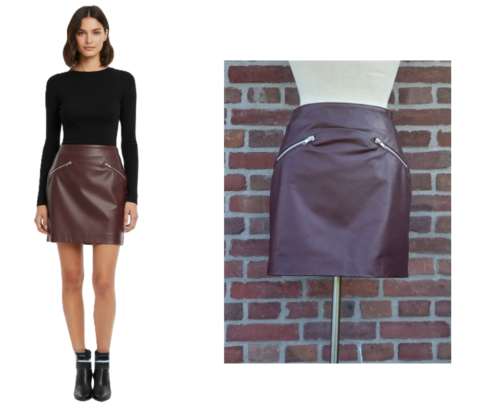 Bordeauxrood leren rok met ritsen