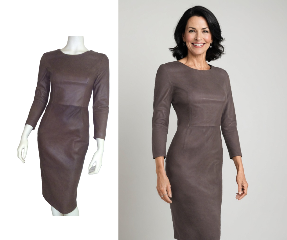 Taupe leren jurk