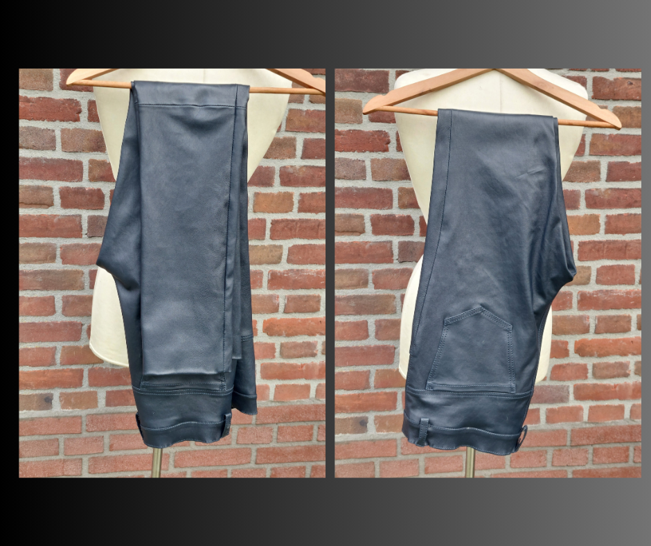 Blauwe leren stretch broek