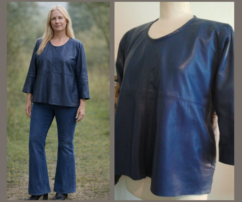 Blauwe leren A-lijn shirt