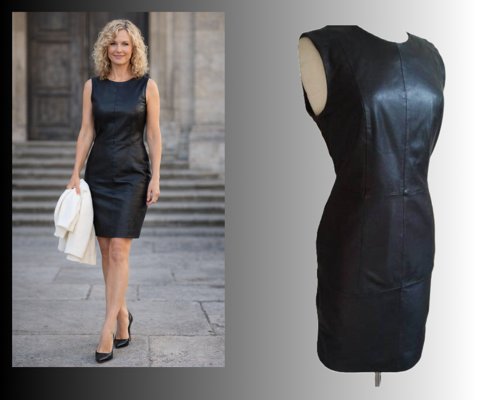 Zwart mouwloos leren jurk