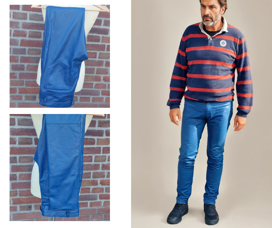 Blauwe leren broek