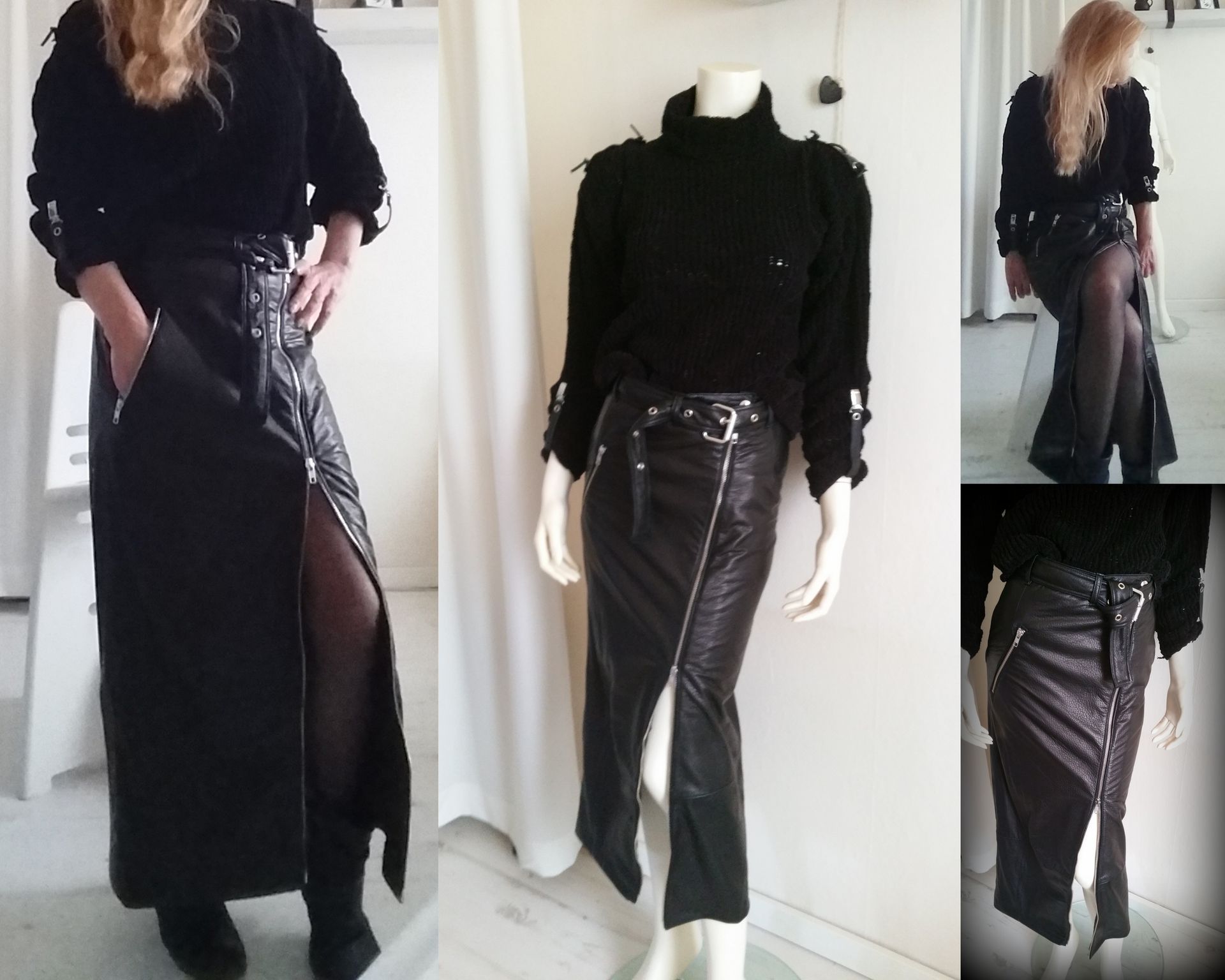 Lange leren bikers rok