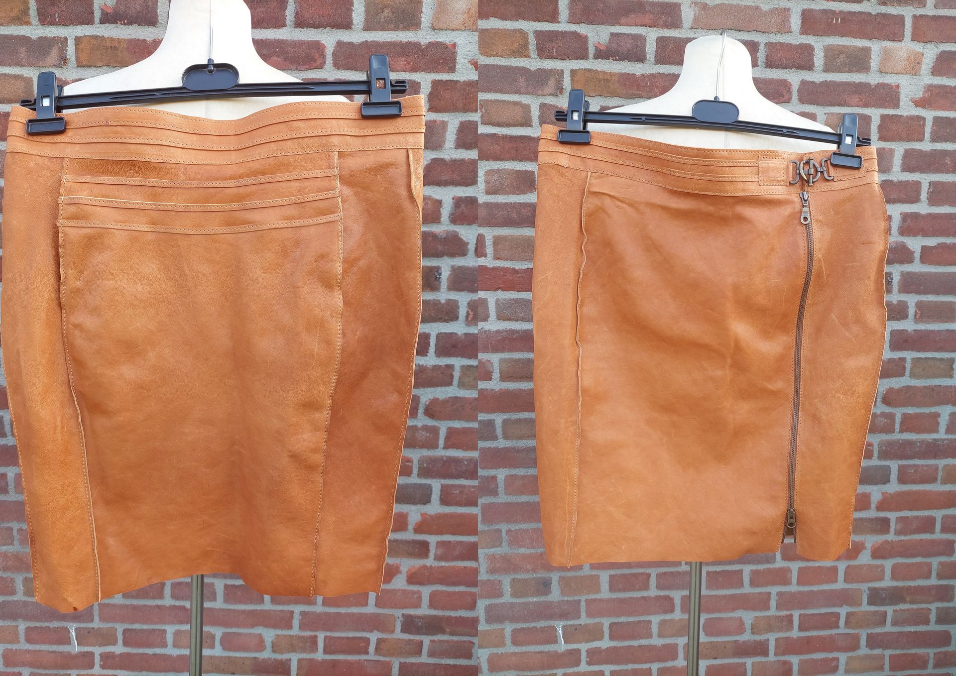 Leren rok cognac