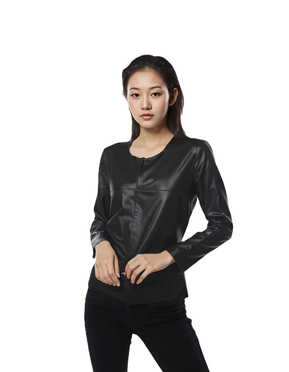 Leren shirt lange mouwen Leren T-shirt