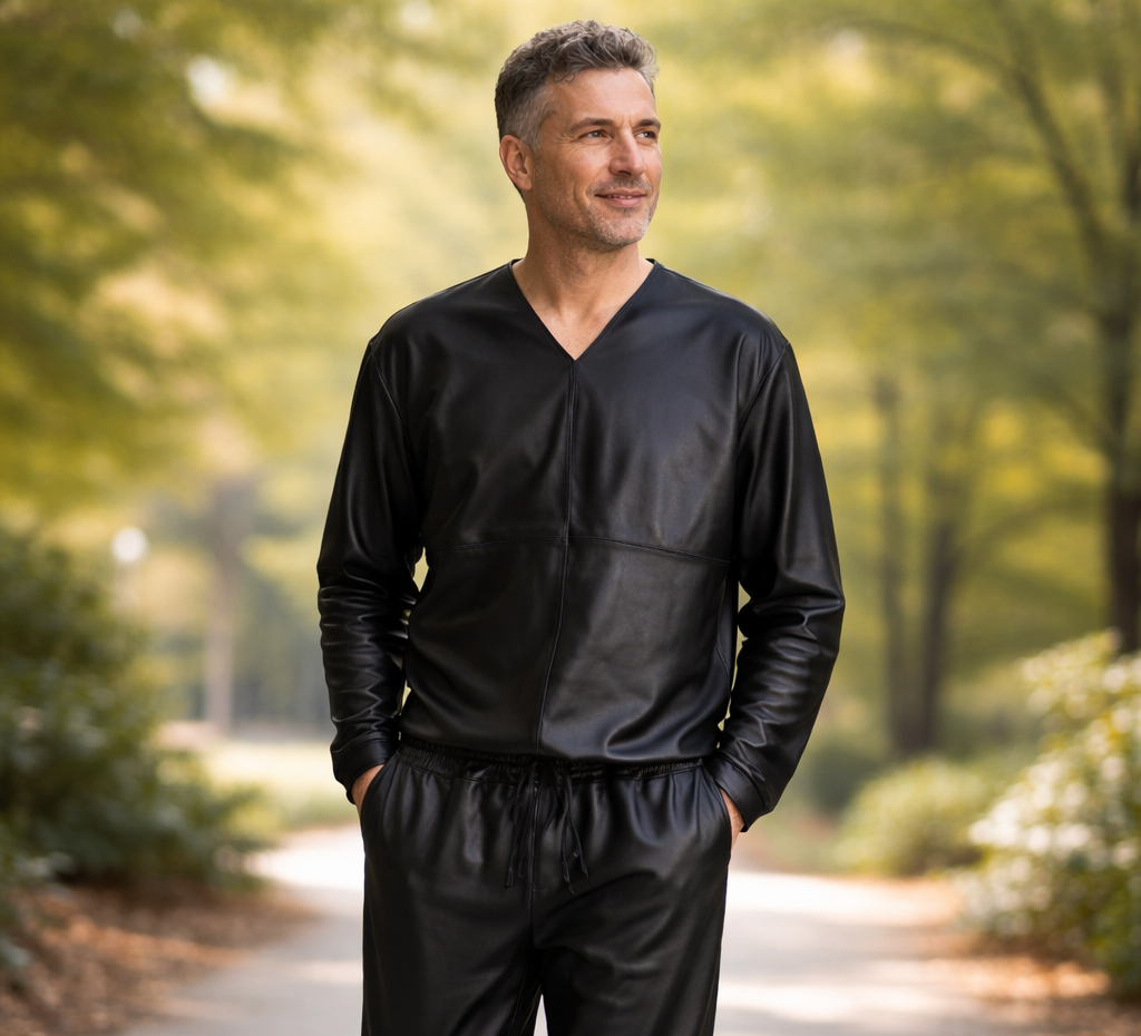 Zwart leren shirt/huispak