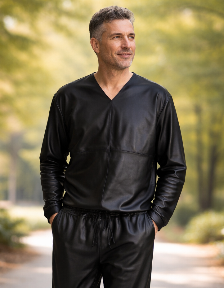 Zwart leren shirt-huispak