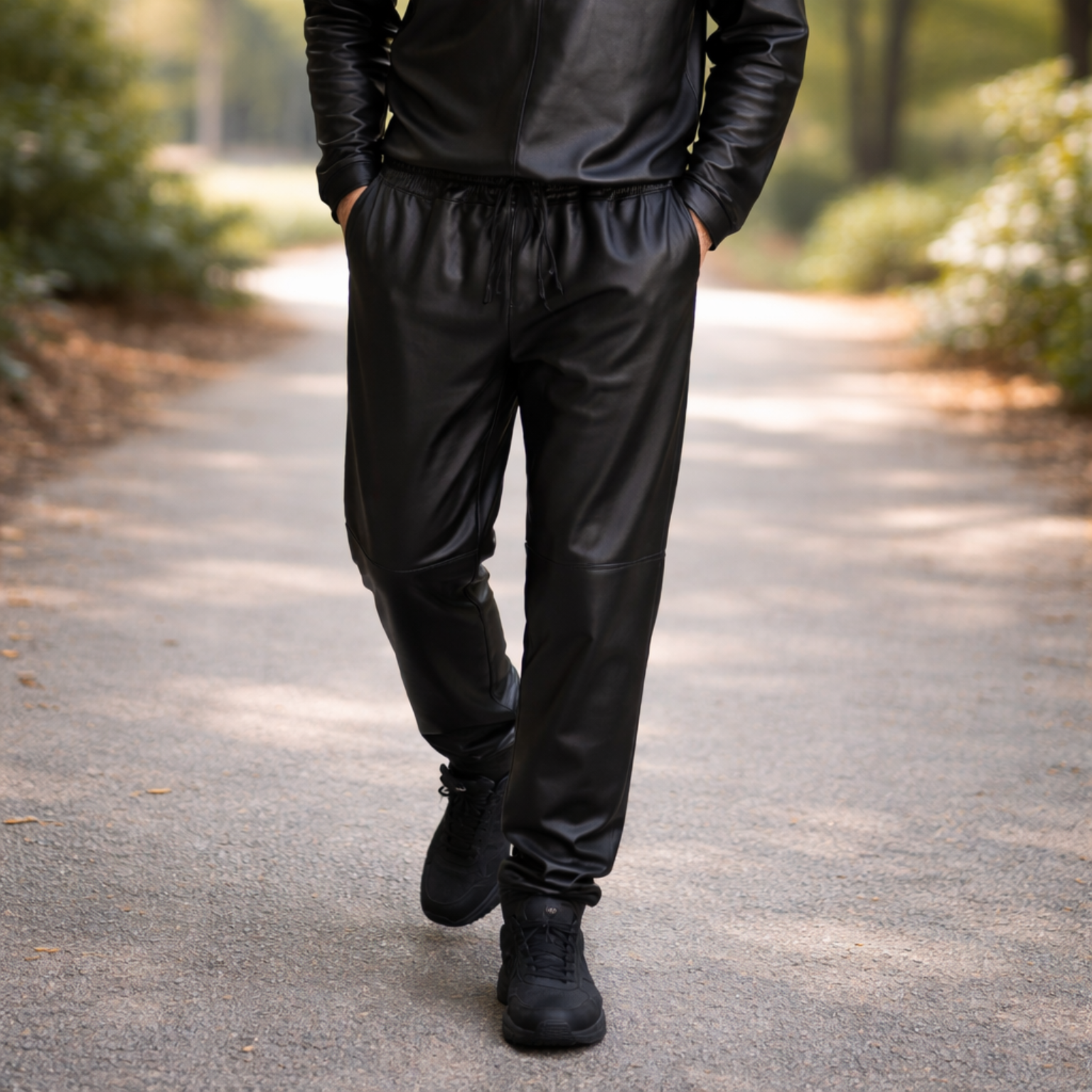 Zwarte leren huispakbroek