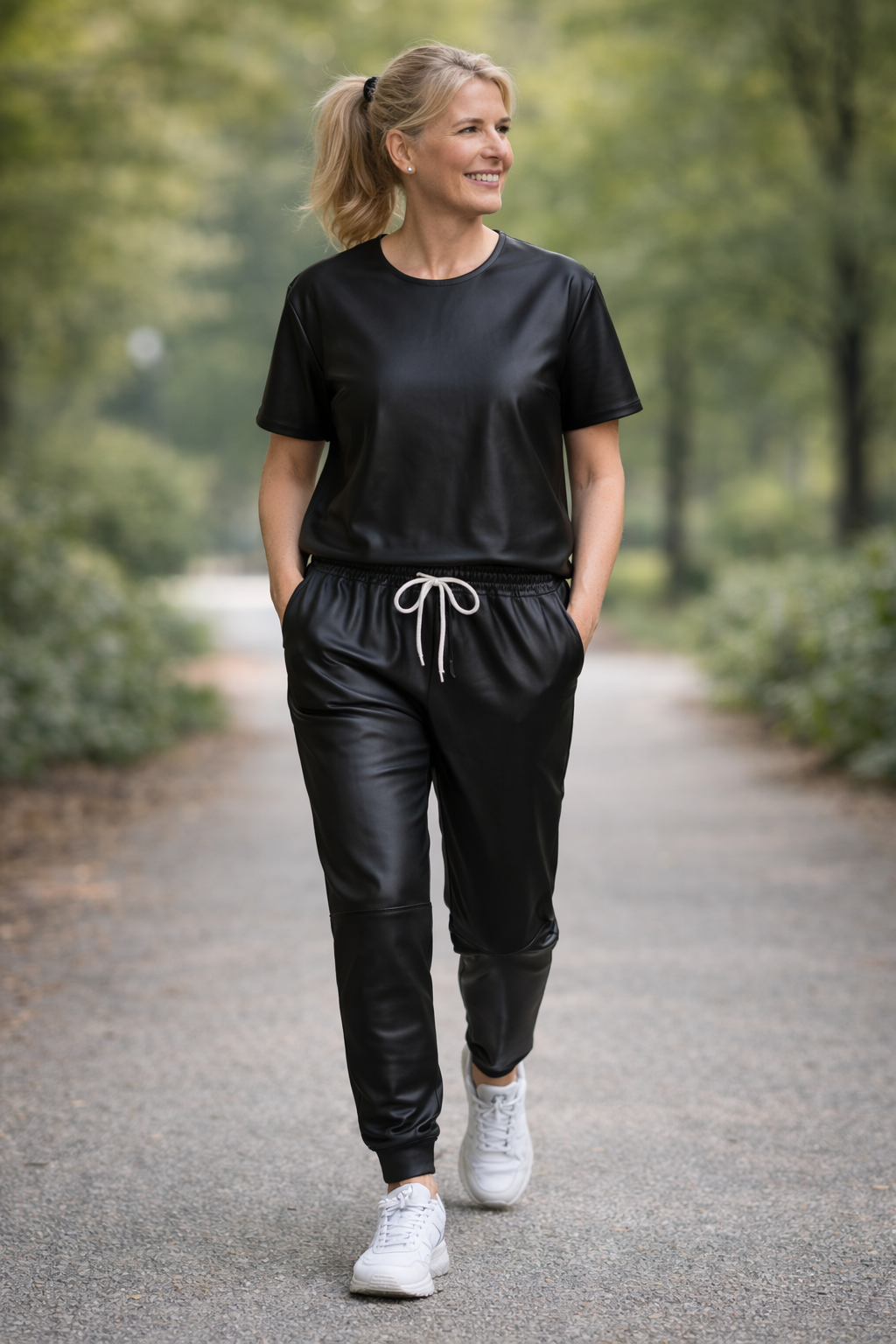 Leren dames joggingbroek