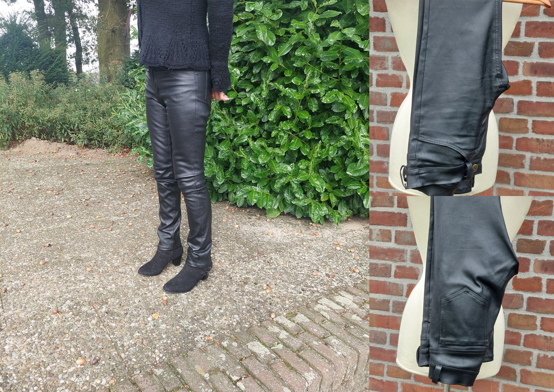 Zwart leren stretch broek