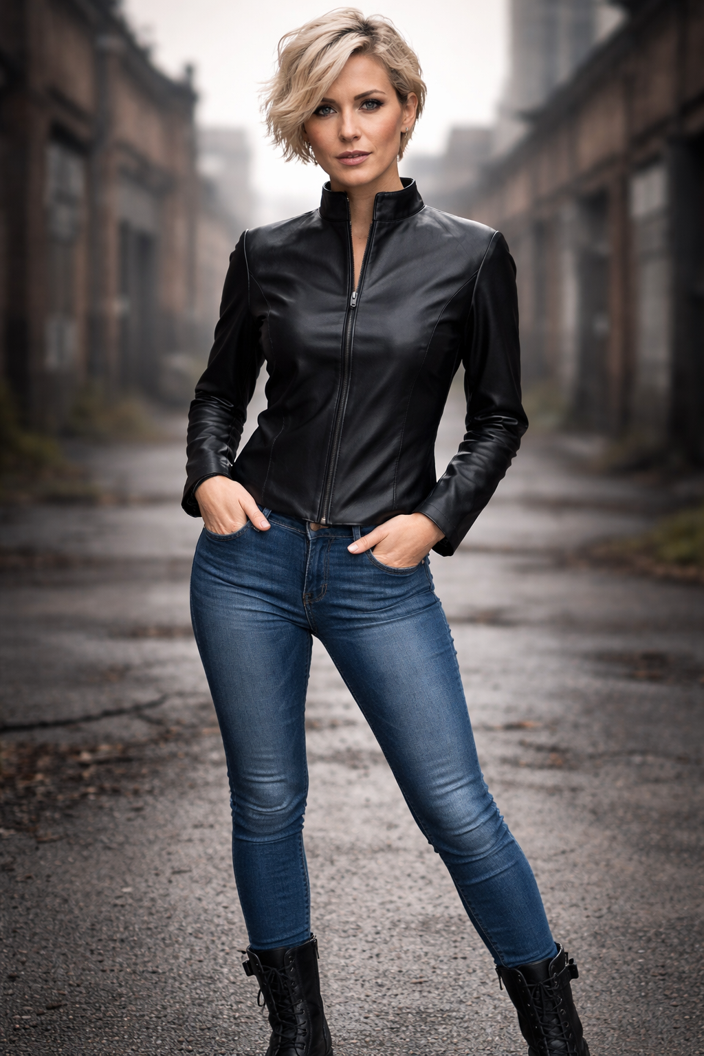 Zwart leren blouse/jasje