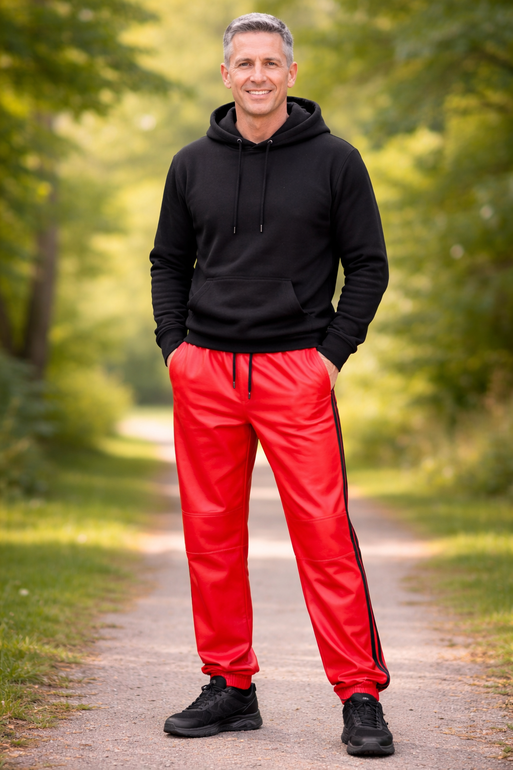 Rode leren joggingbroek