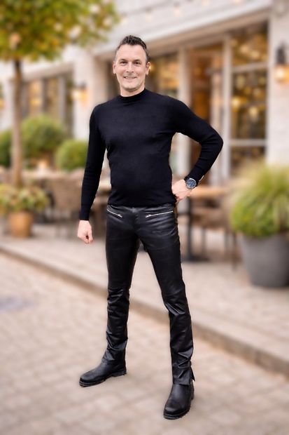 Zwarte leren heren broek