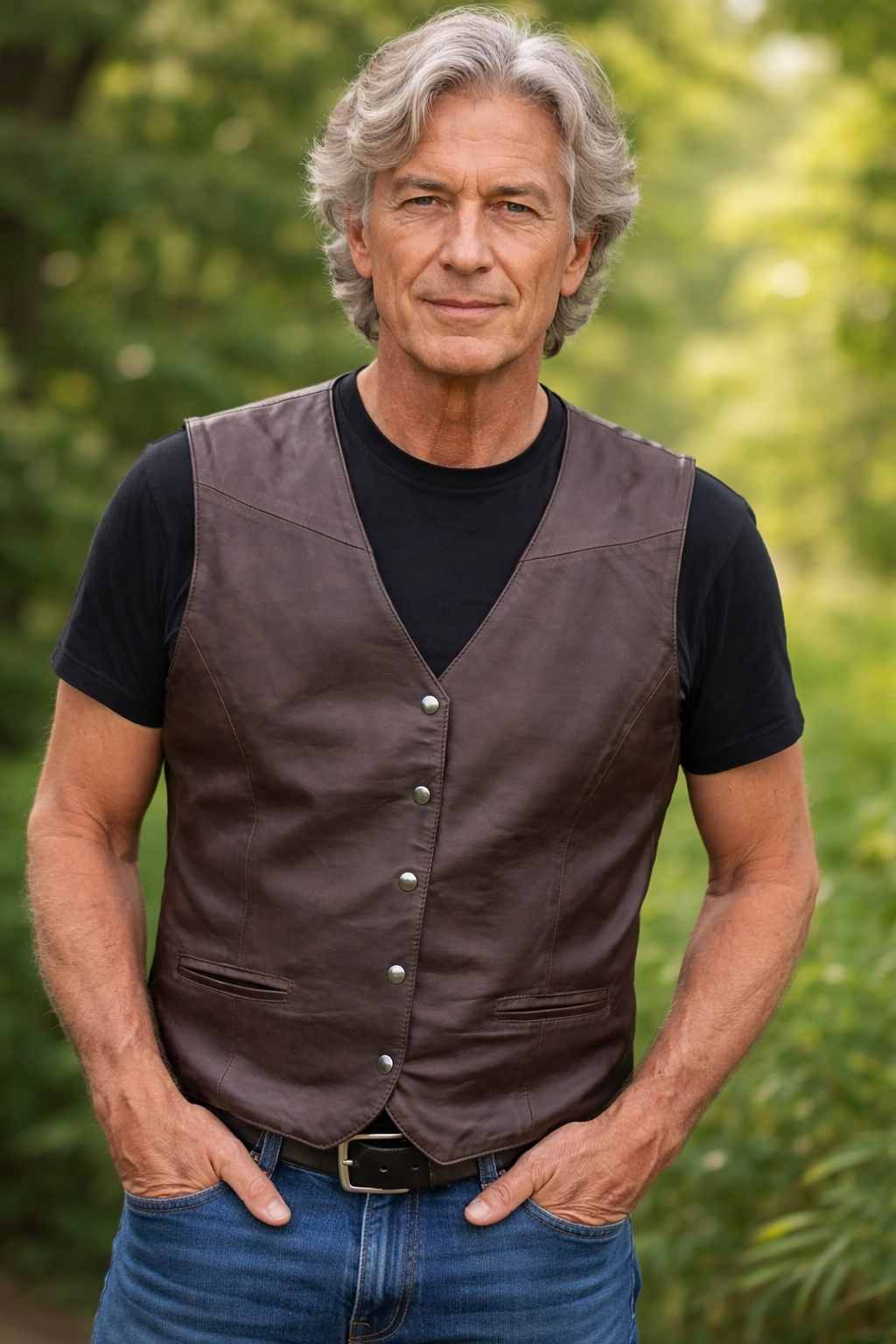Bruin leren gilet