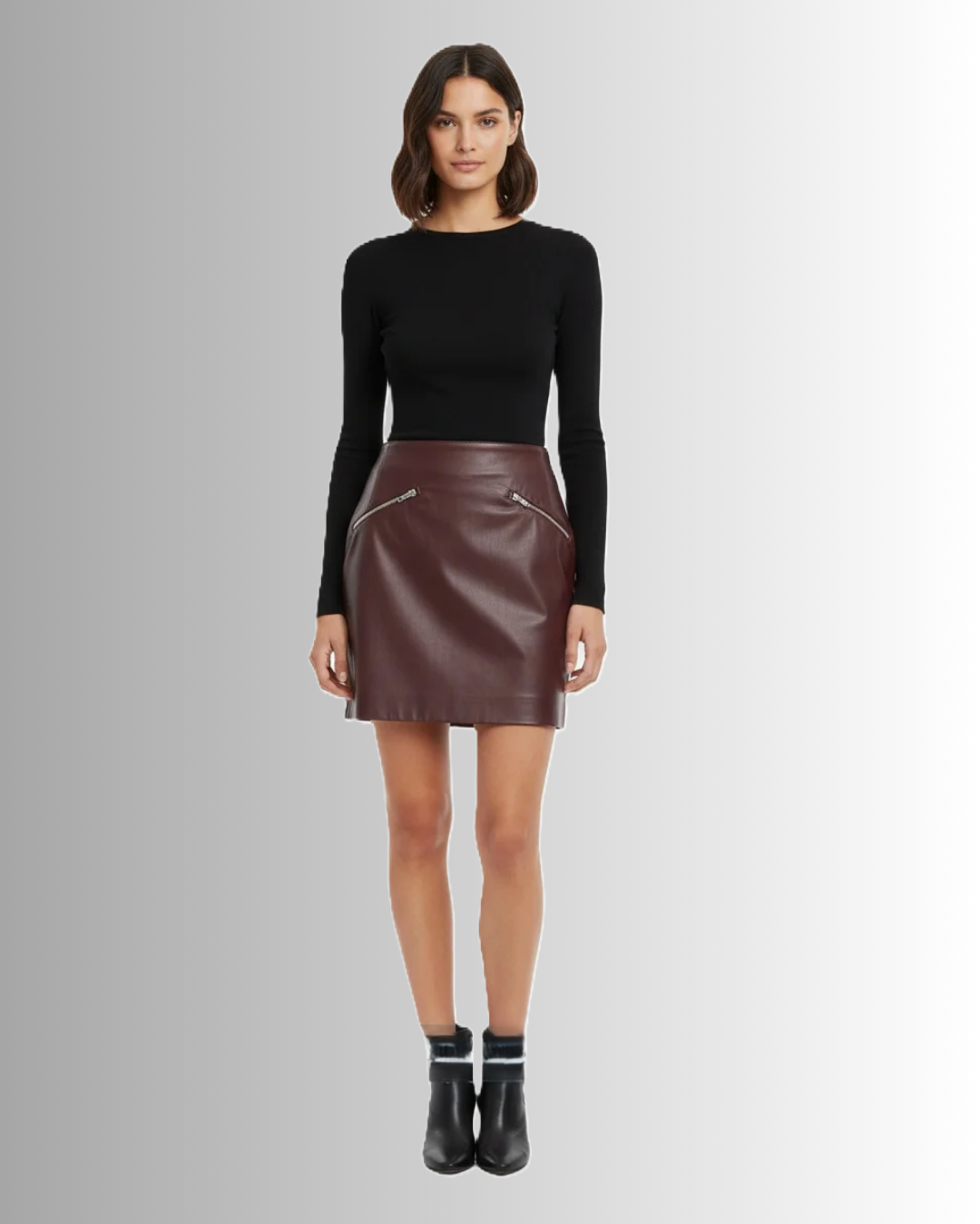 Bordeauxrood leren rok