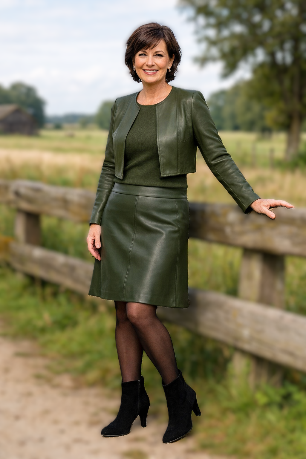 Groene leren A-lijn rok