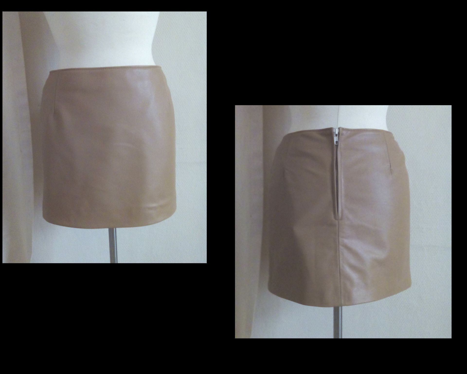 Beige leren mini rok