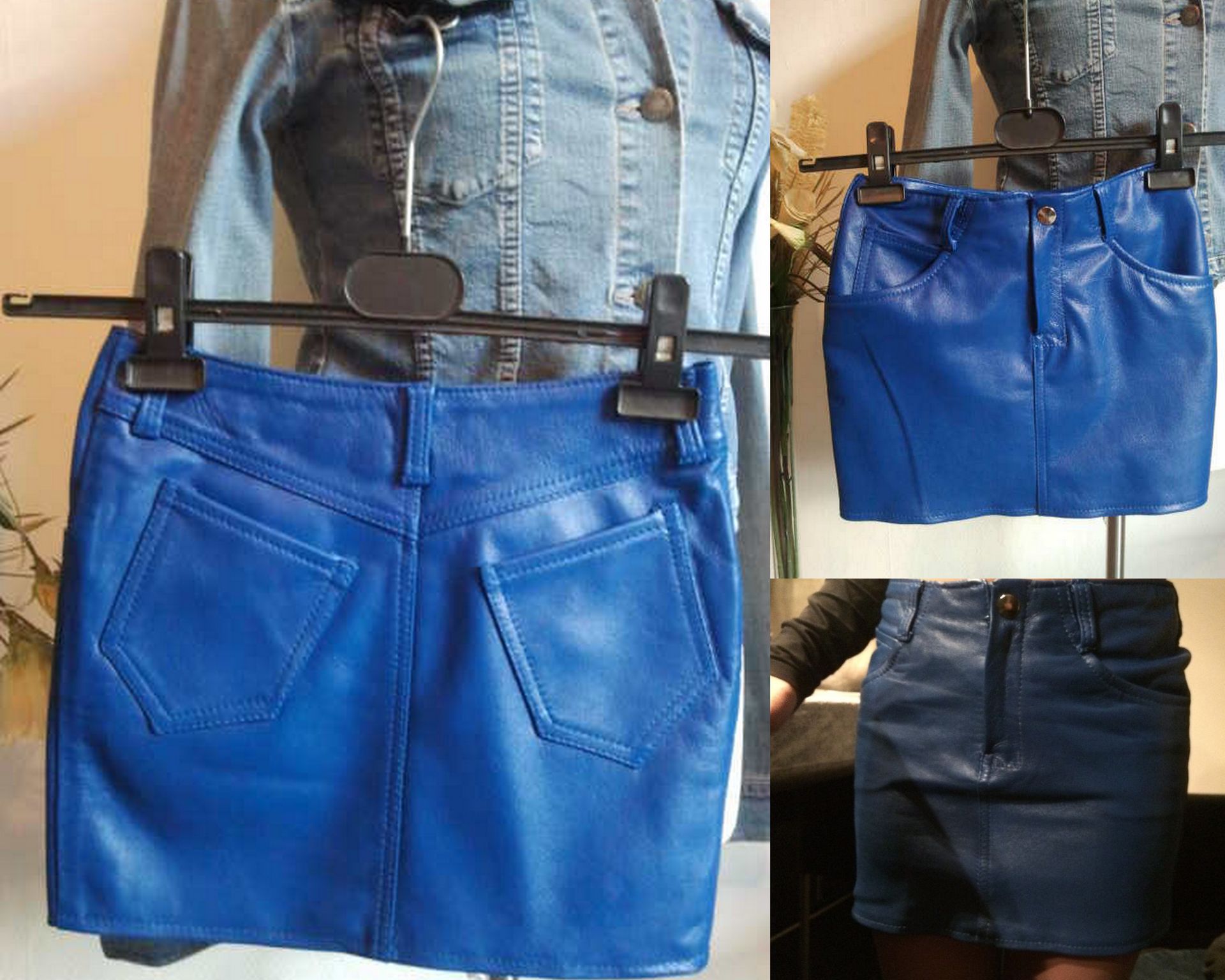 Lichtblauw leren jeans rok