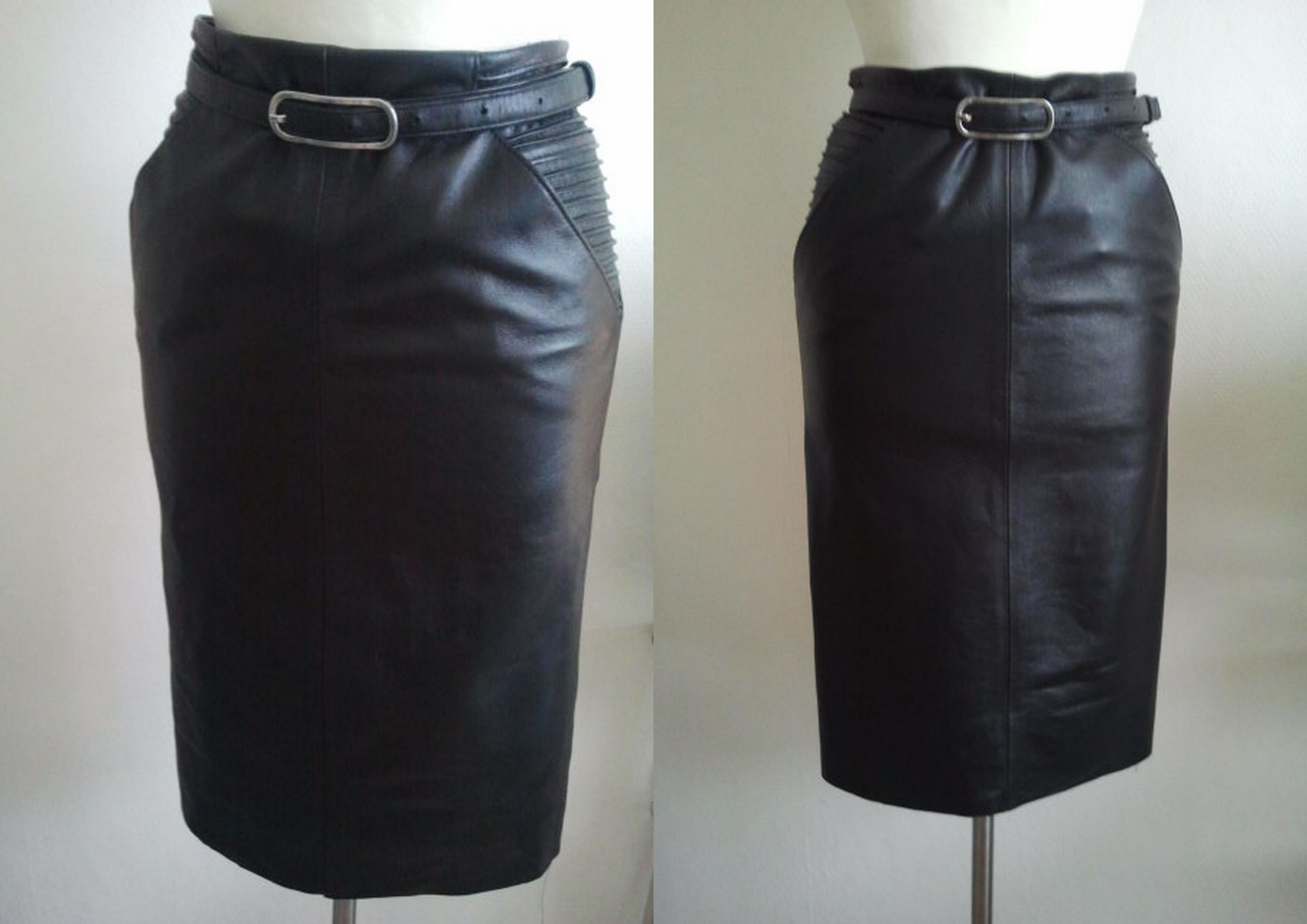 Leren rok met steekzakken