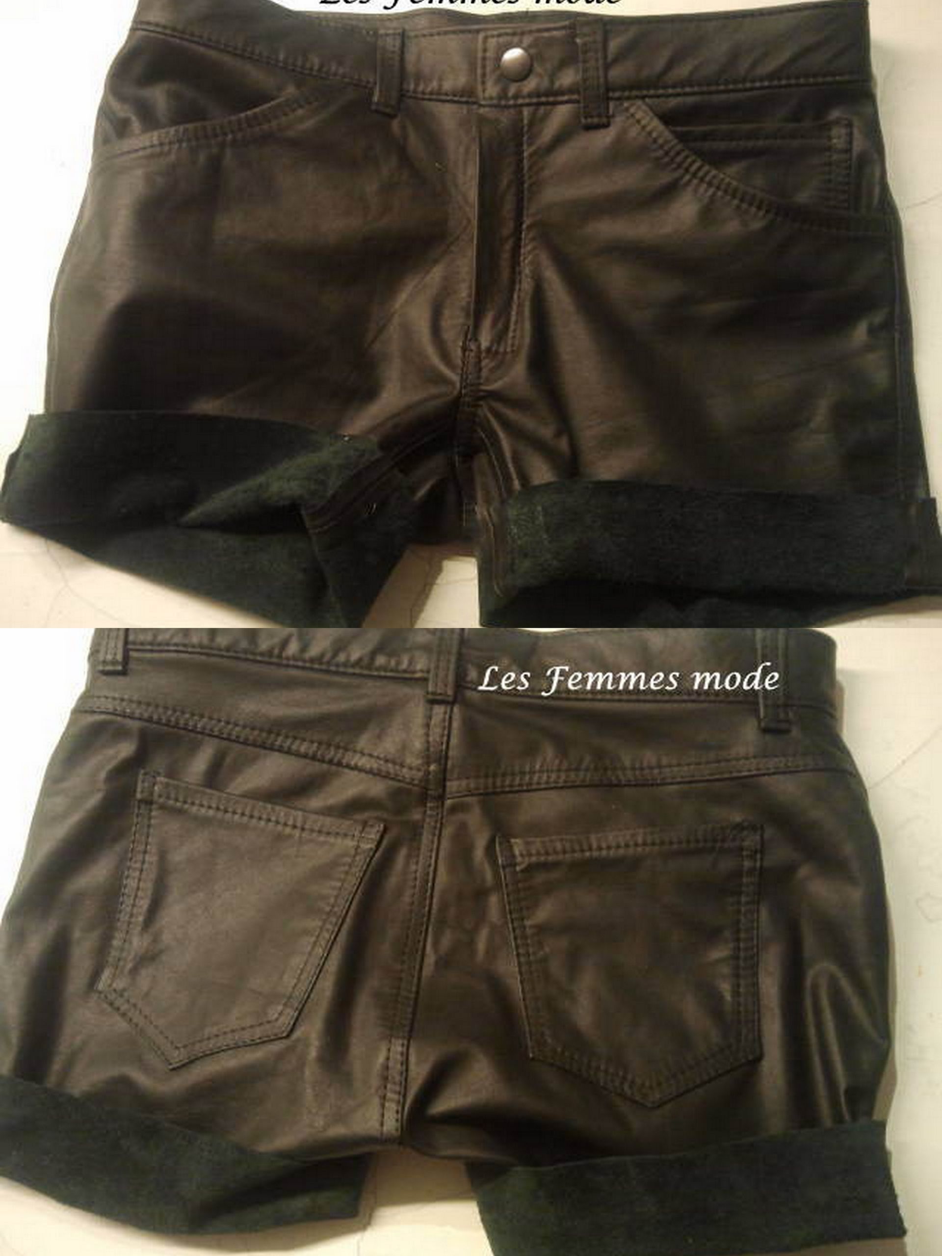 Zwarte leren jeans short