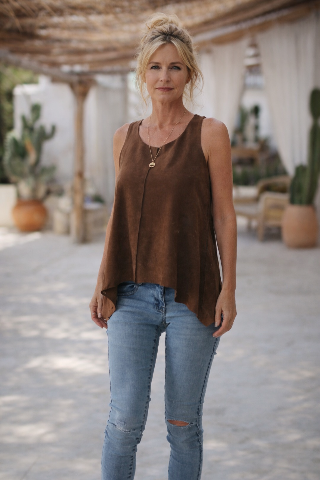 Suede leren top/hemd Suede top/shirt
