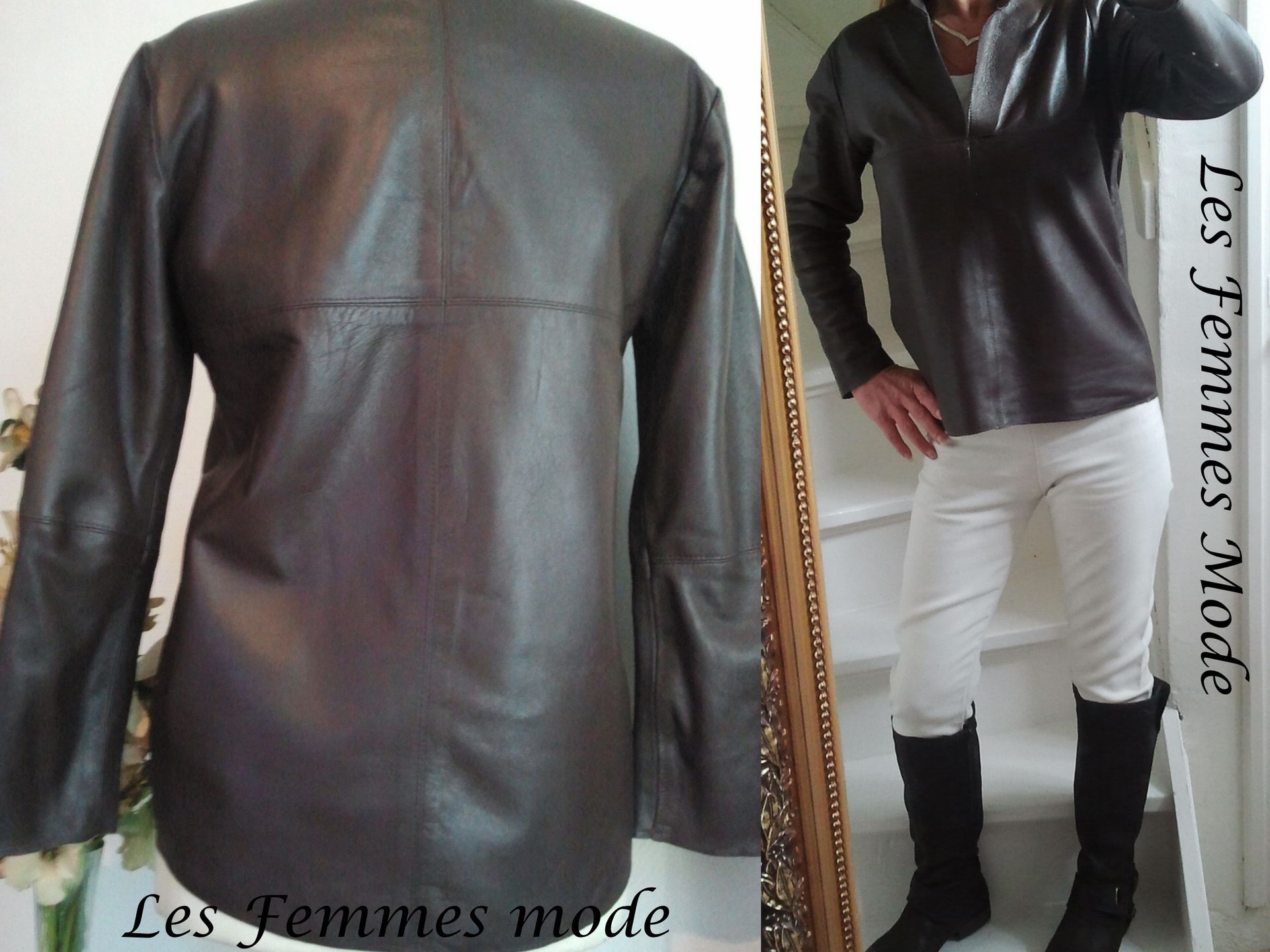 Bruin leren shirt dames