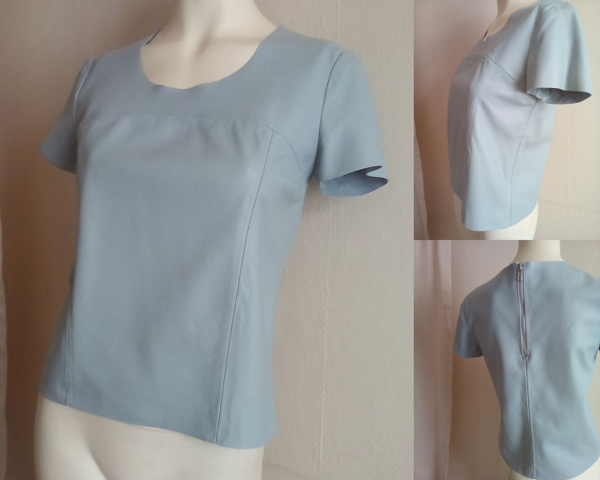 Licht blauwe leren dames shirt