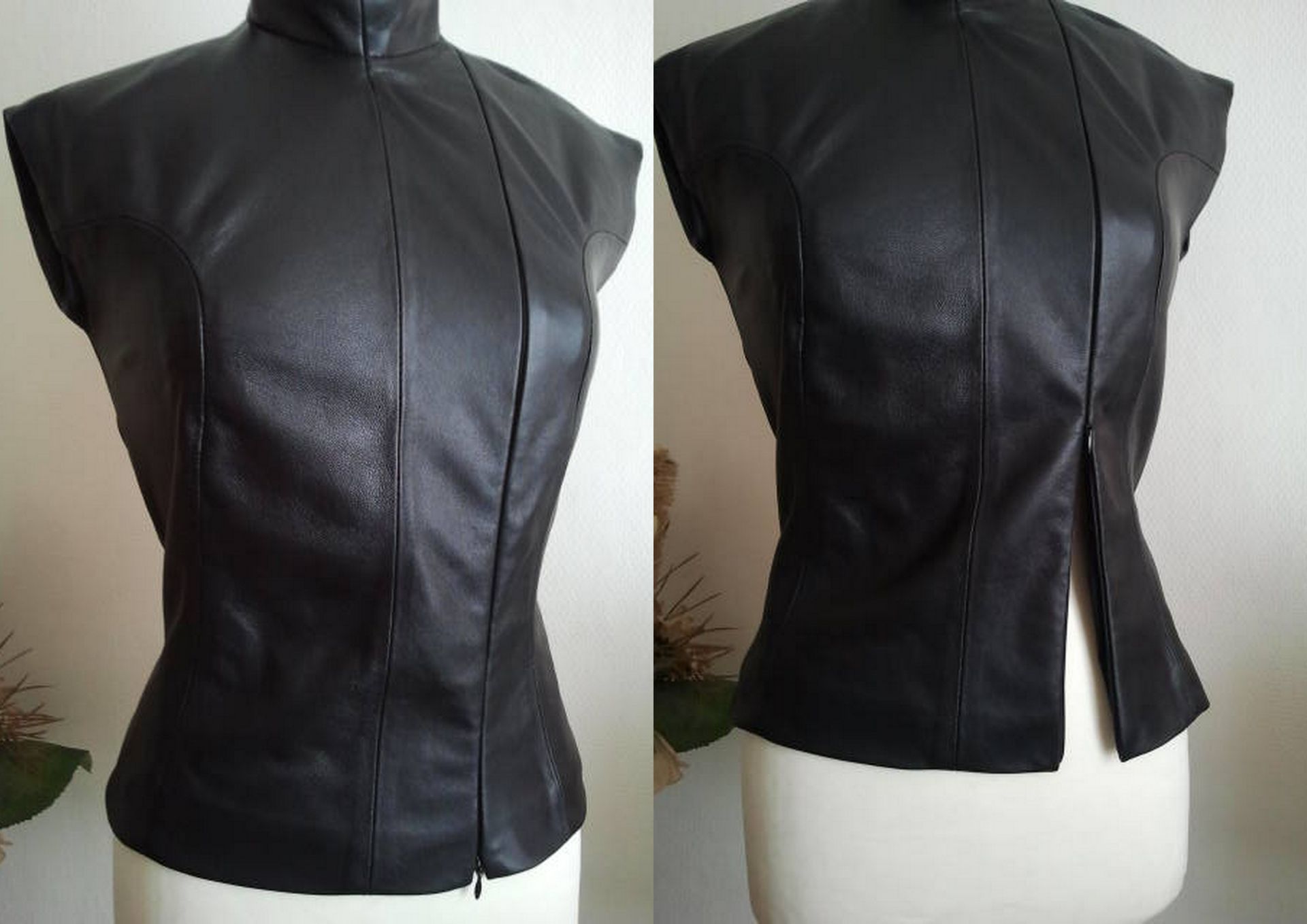 Zwarte leren top met rits voor