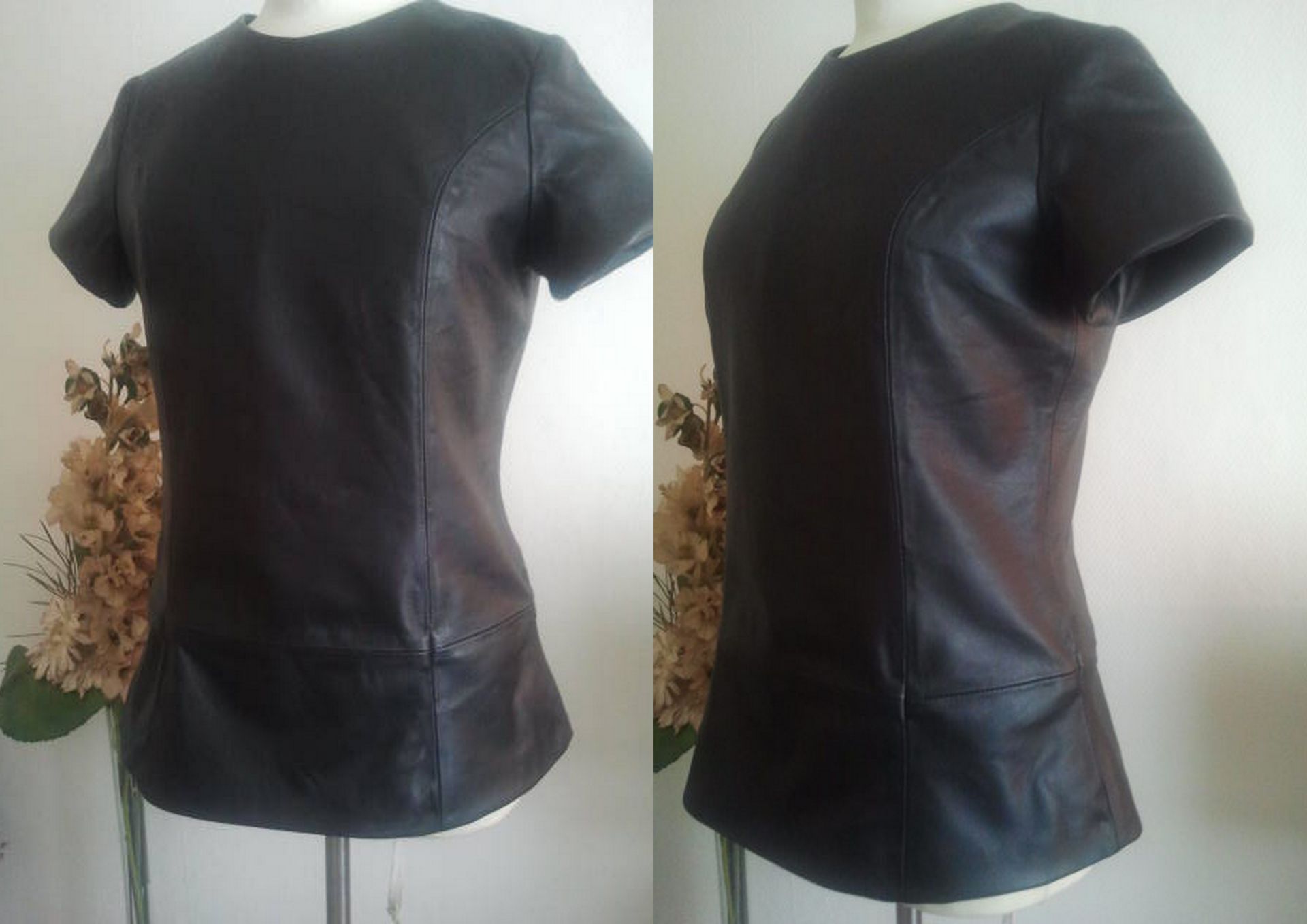 Zwarte leren top kort mouwen