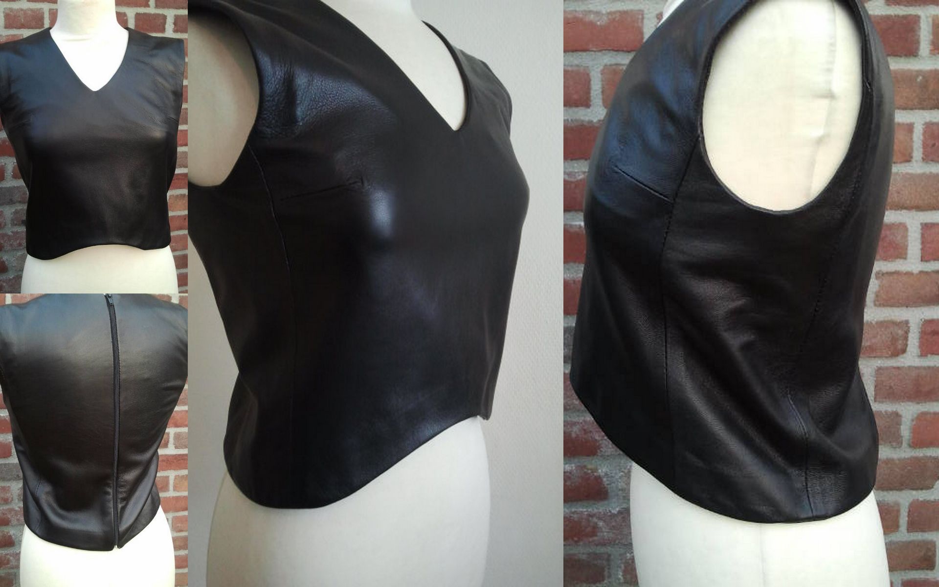 Zwarte korte leren top