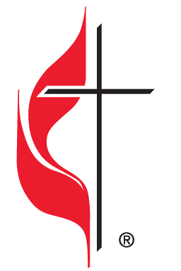 A red flame and a black cross, the symbol of the United Methodist Church.