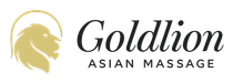 Logo for Goldlion Asian Massage: gold lion head with "Goldlion" text and "Asian Massage".