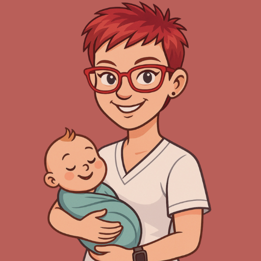 Comiczeichnung von Frau mit roten Haaren und baby