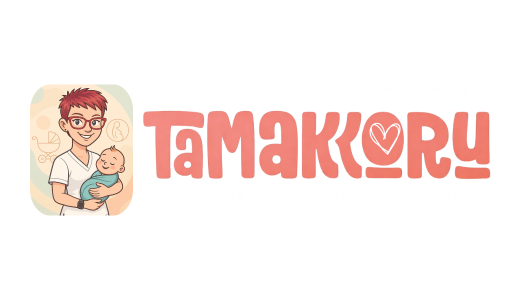 Karikatur einer Person mit Baby und dem Schriftzug „TaMaKoRu“ in Rosa.