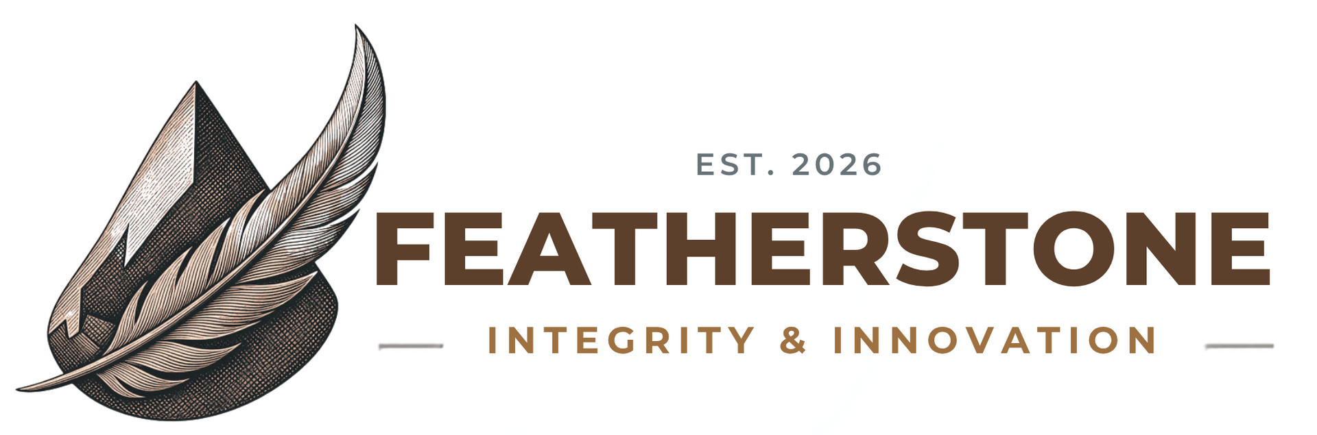 Featherstone logo with a feather icon and the tagline “Integrity & Innovation” on a light background