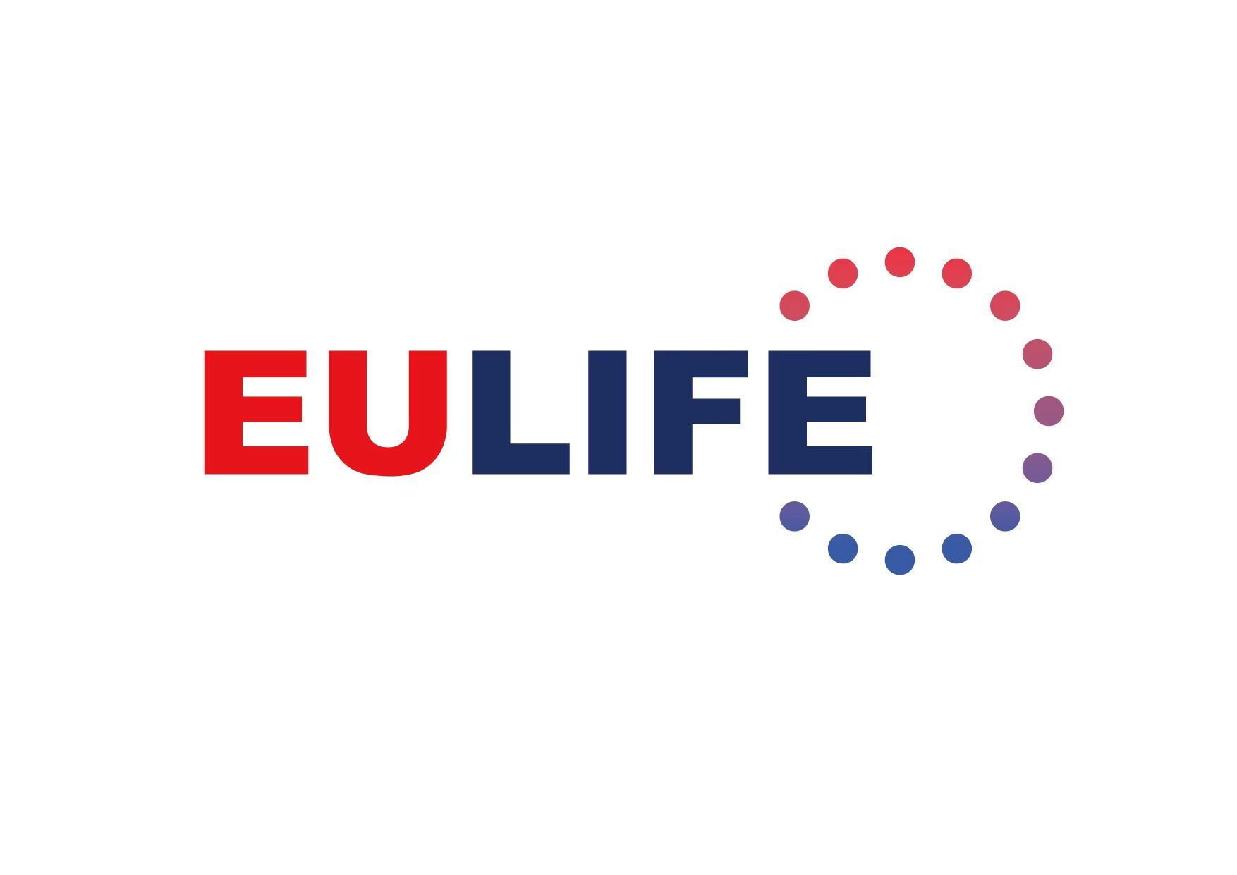The eulife logo is red and blue and has a circle around it.