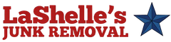 LaShelle’s Junk Removal logo in red with a blue star on a white background