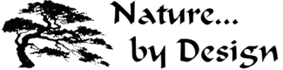Black tree silhouette with the words “Nature... by Design” in stylized black text