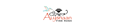 A logo for a company called auyshaan fine rugs