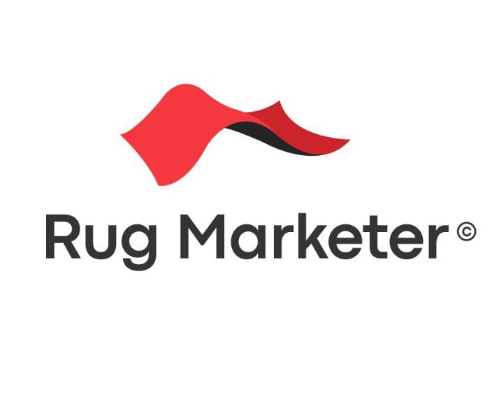 The rug marketer logo has a red and black wave on it.