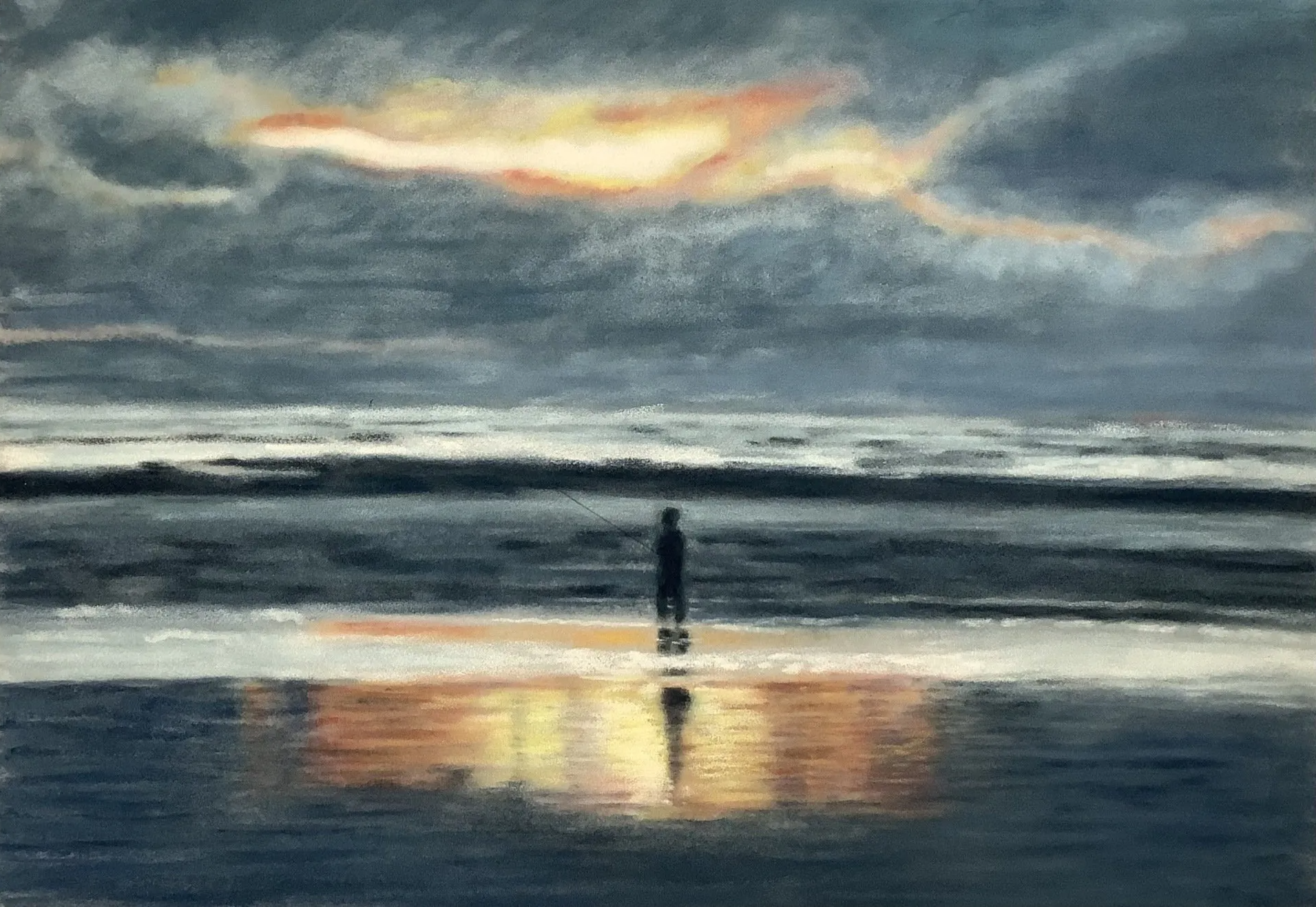 Bantham Beach, Bigbury on Sea, Avon, Fishing, evening light, South Hams Coast, Devon Coast, Pastel