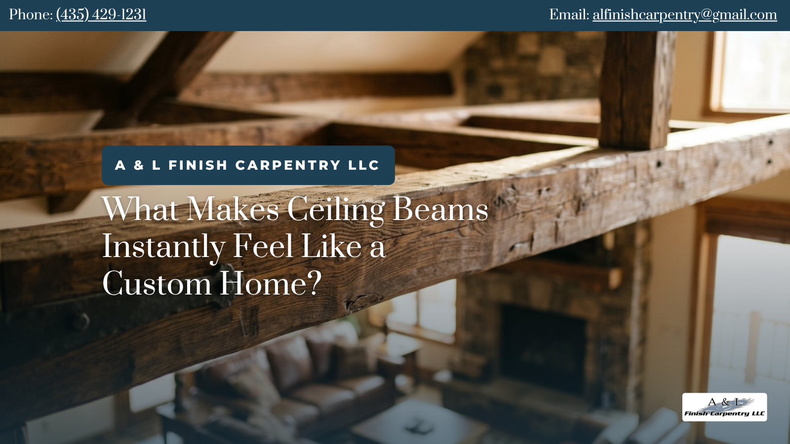 Home remodeling website hero showing wooden beams