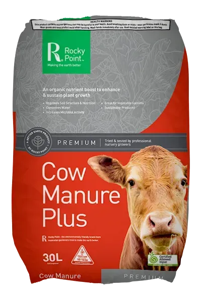 A Bag of Cow Manure Plus With a Picture of a Cow on It — Envy Landscape Supplies In Urangan, QLD